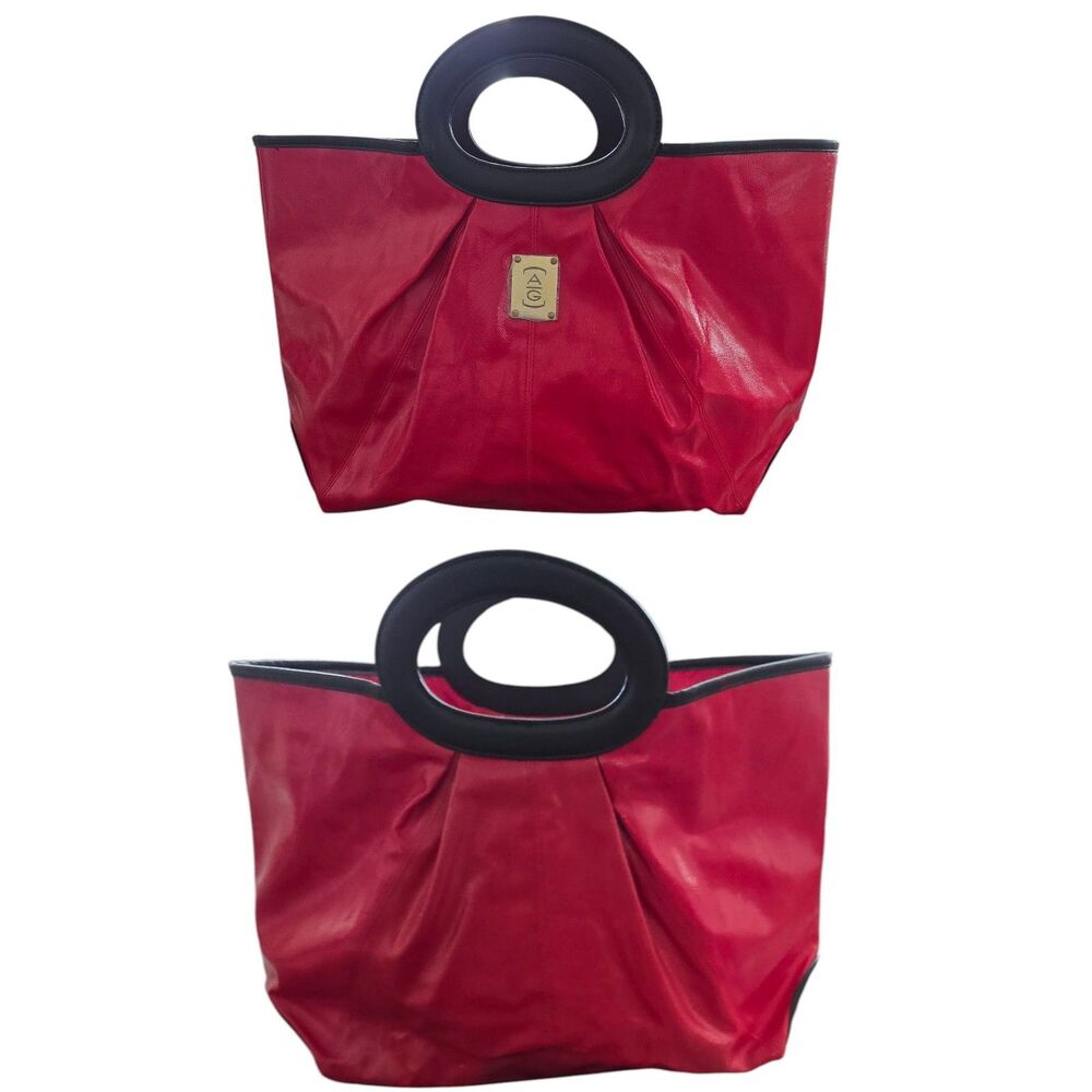 Large Structured Red Patent Tote - Glossy Shoulder Bag for Work & Travel